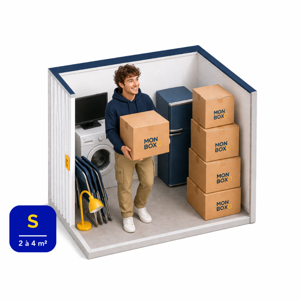 Box de stockage S 2 à 4 m² Champforgeuil contenu d'un studio, électroménager
