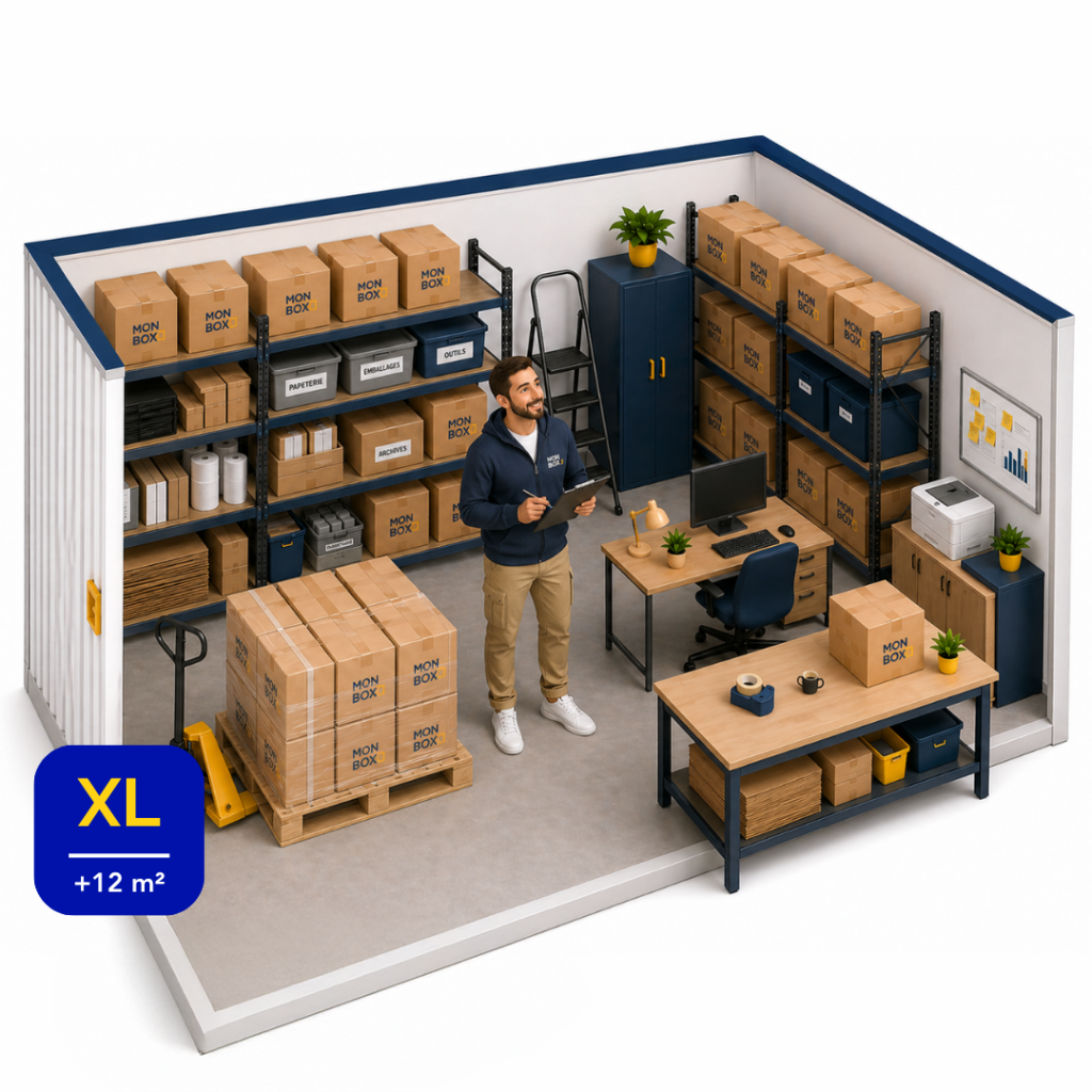 Box stockage XL 12 m² et plus Champforgeuil stock professionnel, grande maison, palette